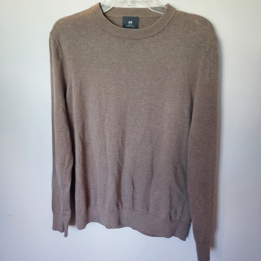 H&M Men's Tan 100% Cotton Crewneck Sweater Fall Academia Minimalist Casual
